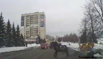 Terrible carriage / Horse crash... Russians are DUMB!