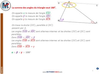 Pourquoi la somme des angles du triangle vaut 180°?