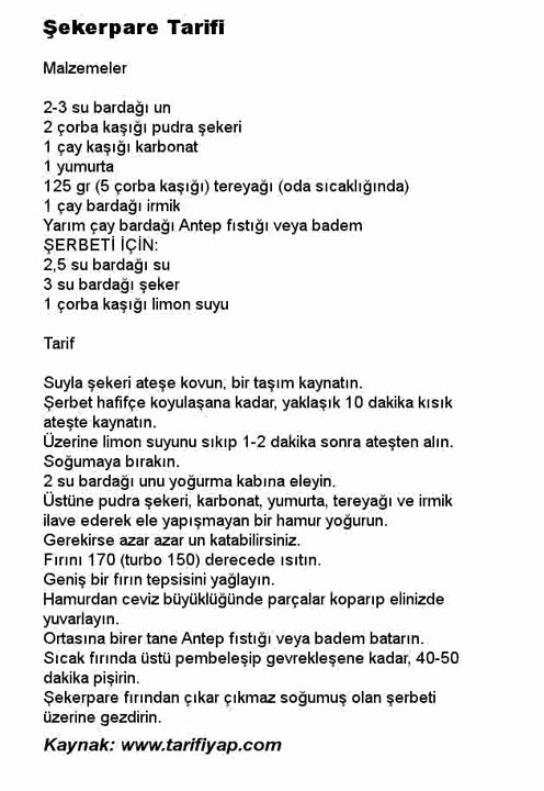 Şekerpare Tarifi