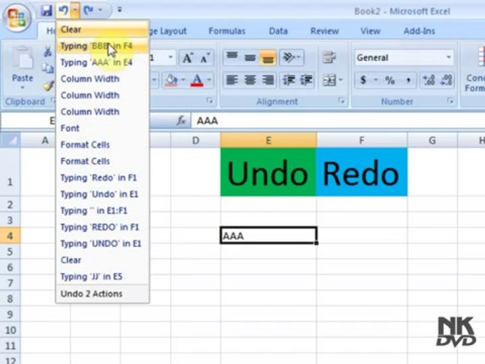 Ms Excel Lesson # 32 The Undo Redo