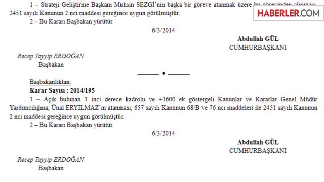 Başbakanlık Atama Kararları