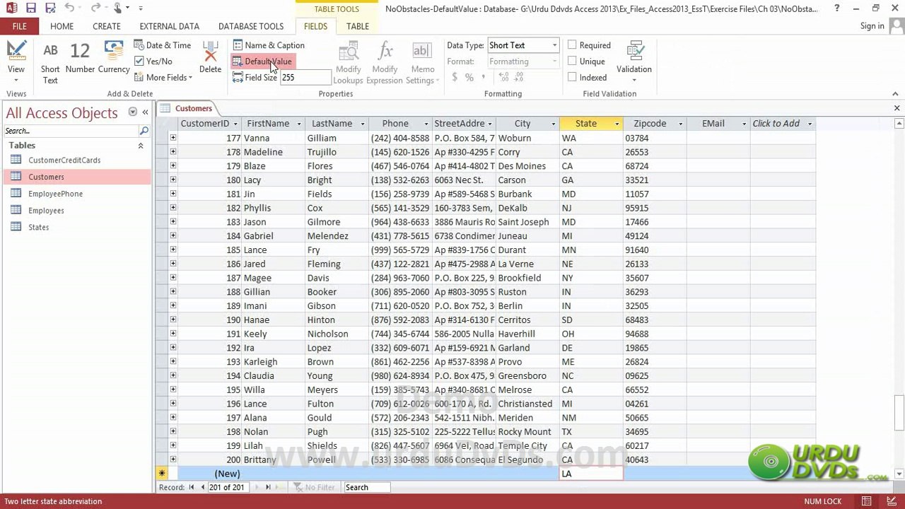 19. MS.Access 2013 in Urdu - Default Values