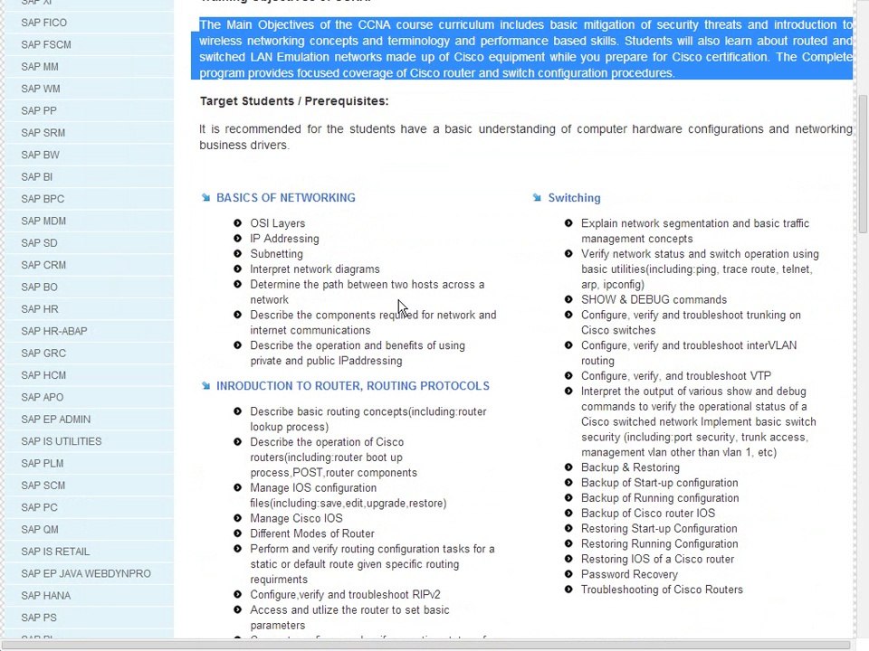 CiSCO CCNA Online Training and Placement - CCNA Course Content