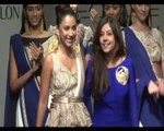 LFW Amrita Puri on ramp in lehenga saree