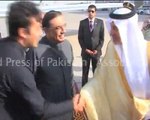 Pakistani President Asif Ali Zardari is greeted by Saudi Prince Khaled al-Faisal bin Abdul Aziz al-Saud, governor of Mecca, upon his arrival in the coastal city of Jeddah