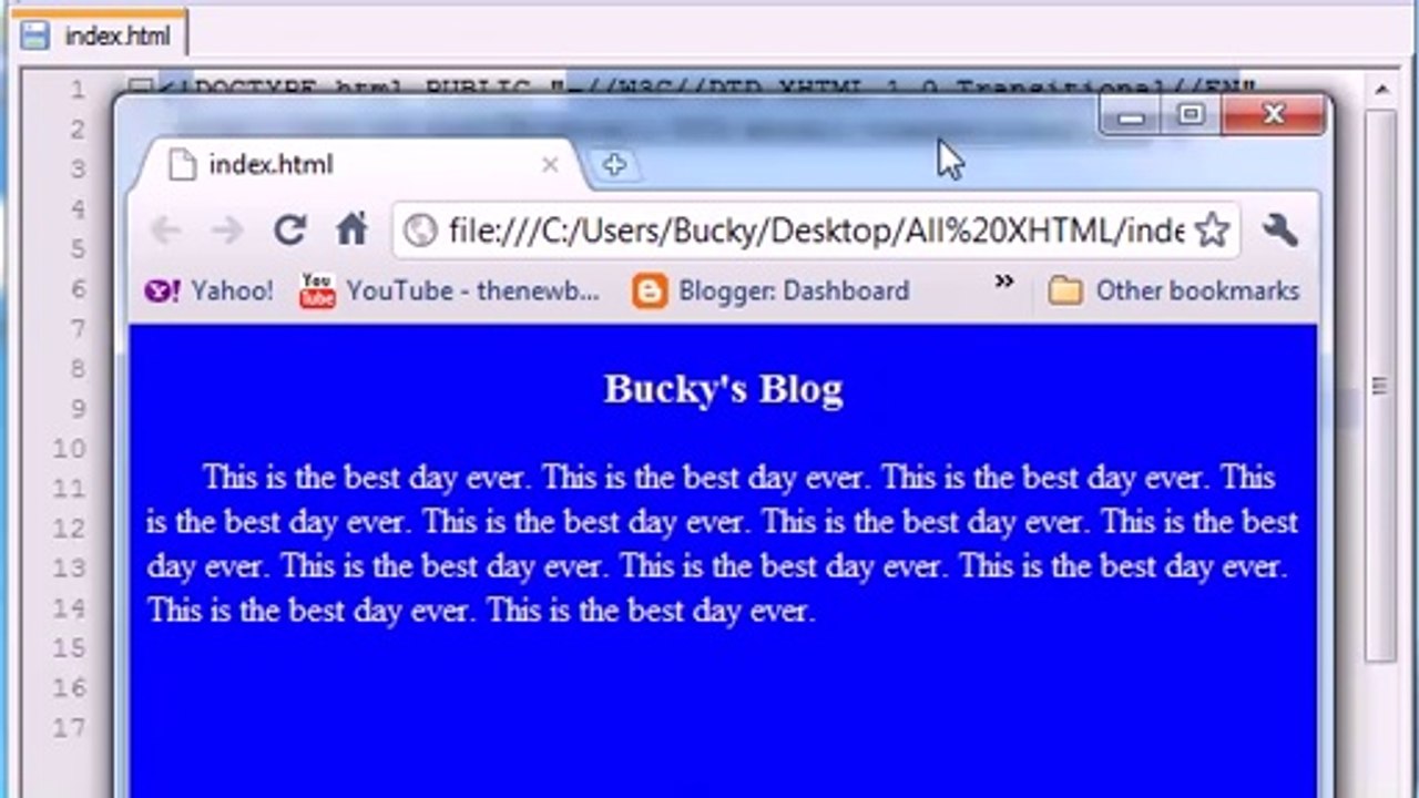 XHTML and CSS Tutorial - 19 - text-align and Changing Background Color