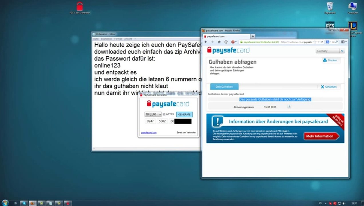 Paysafecard Generator 2014 German + beweis !