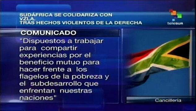 Sudáfrica se solidariza con Venezuela tras hechos violentos