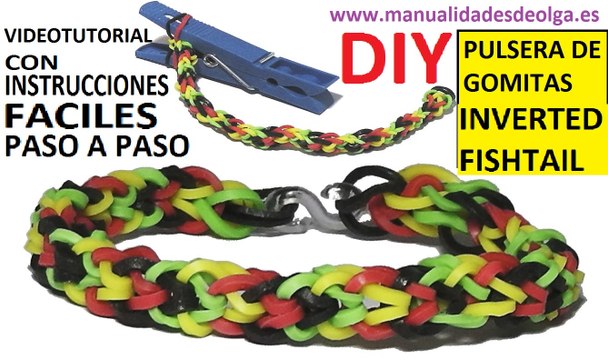 COMO HACER PULSERA DE GOMITAS INVERTED FISHTAIL CON UNA PINZA SIN TELAR TUTORIAL ESPAÑOL DIY