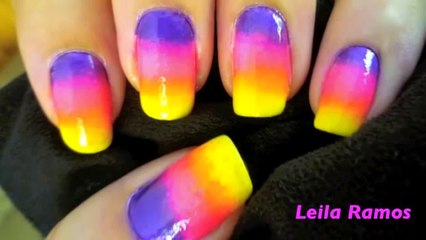 Unhas Decoradas Arco-Iris Mágico - Degrade passo-a-passo - Rainbow Nail Art