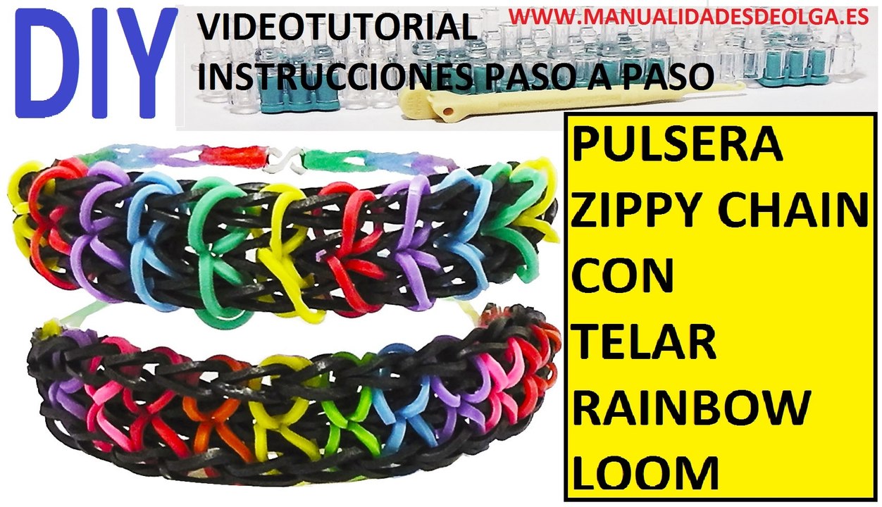 COMO HACER PULSERA DE GOMITAS MODELO ZIPPY CHAIN EN TELAR RAINBOW LOOM TUTORIAL ESPAÑOL DIY