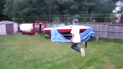 Kid Flying Around on Broom Stick!