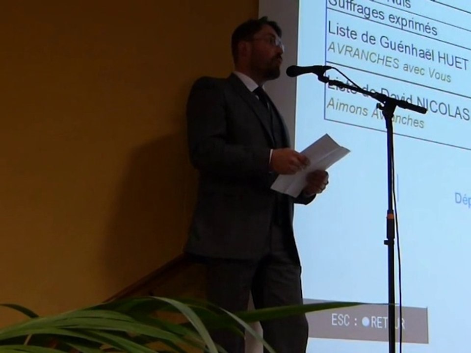 Discours de victoire de David Nicolas puis discours de défaite de Guénhaël Huet