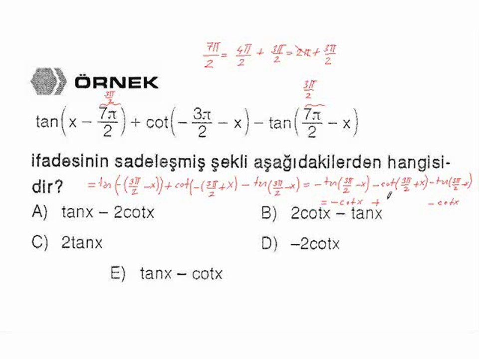 9) Özel Açıların Trigonometrik Oranları ve Trigonometrik Fonksiyonların İşaretleri - 2