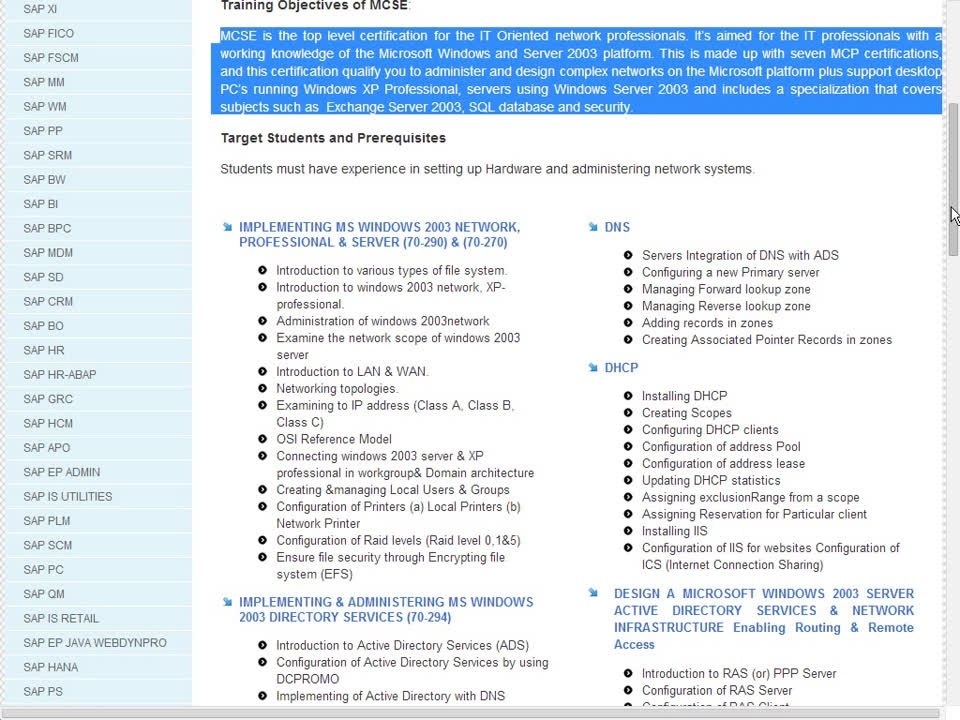 MCSE Course content - MCSE Online Training and Placement Support