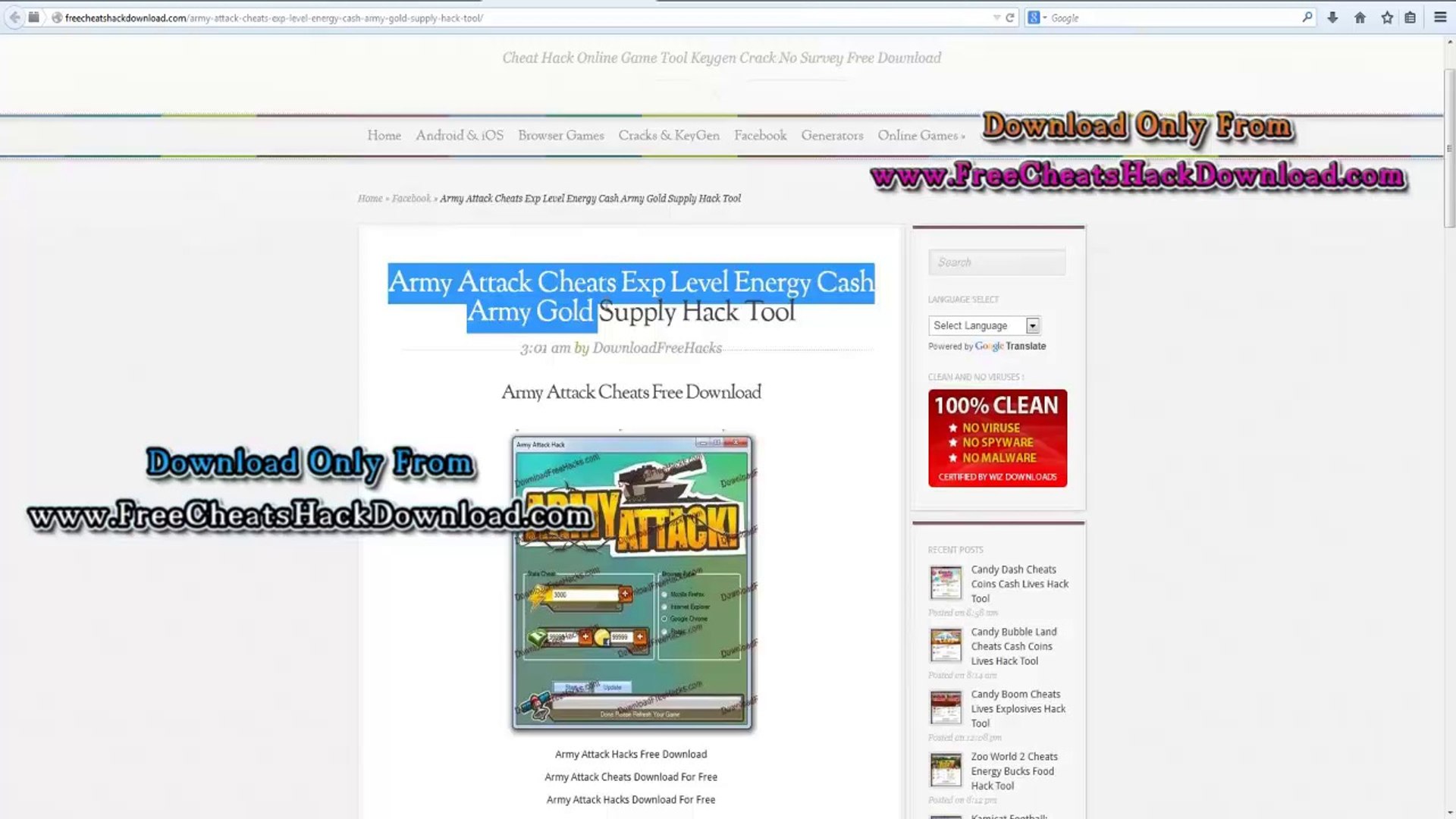 Army Attack Cheats Cash Gold Hack Tool 2014 Update Video