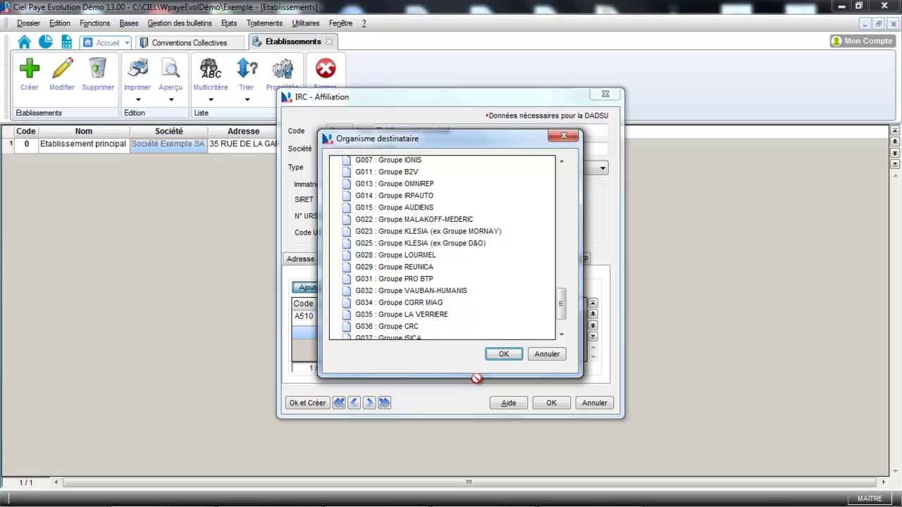 CIEL Paye : option menu base étape 1