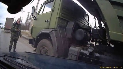 Lucky soldier barely avoids being crushed