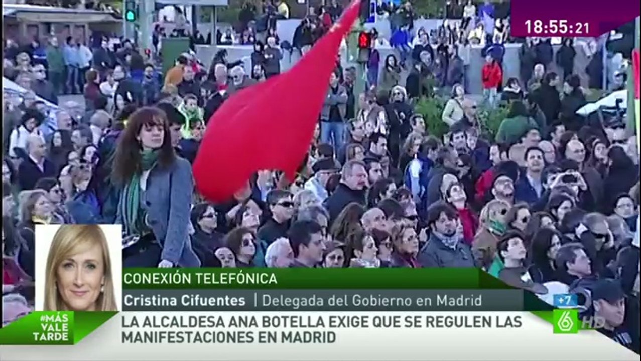 #MasValeTarde - Cifuentes: La propuesta de Botella de limitar manifestaciones supera sus competencias [LaSexta][2014][Spanish]