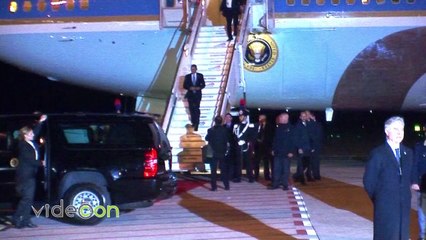 Barack Obama arriva con l’Air Force One all'Aeroporto di Fiumicino