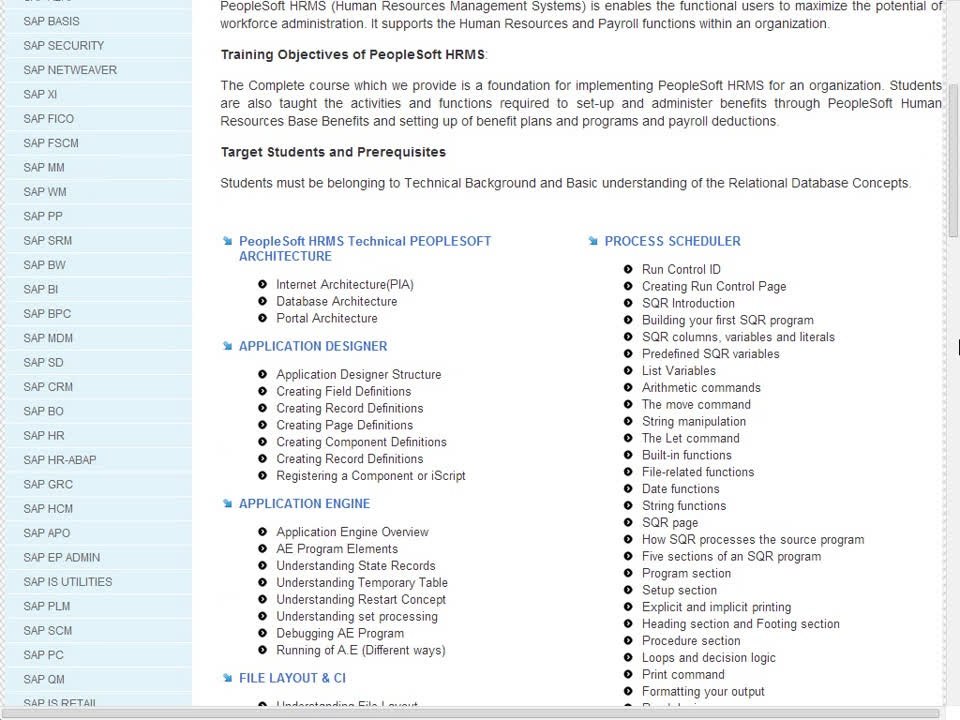 PeopleSoft HRMS Course Content - PeopleSoft HRMS Online Training and Placement