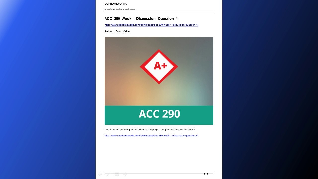 ACC 290 Week 1 Discussion Question 4