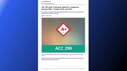 acc 290 week 3 individual wileyplus assignment exercise be4 1 problem p4 2a p4 3a