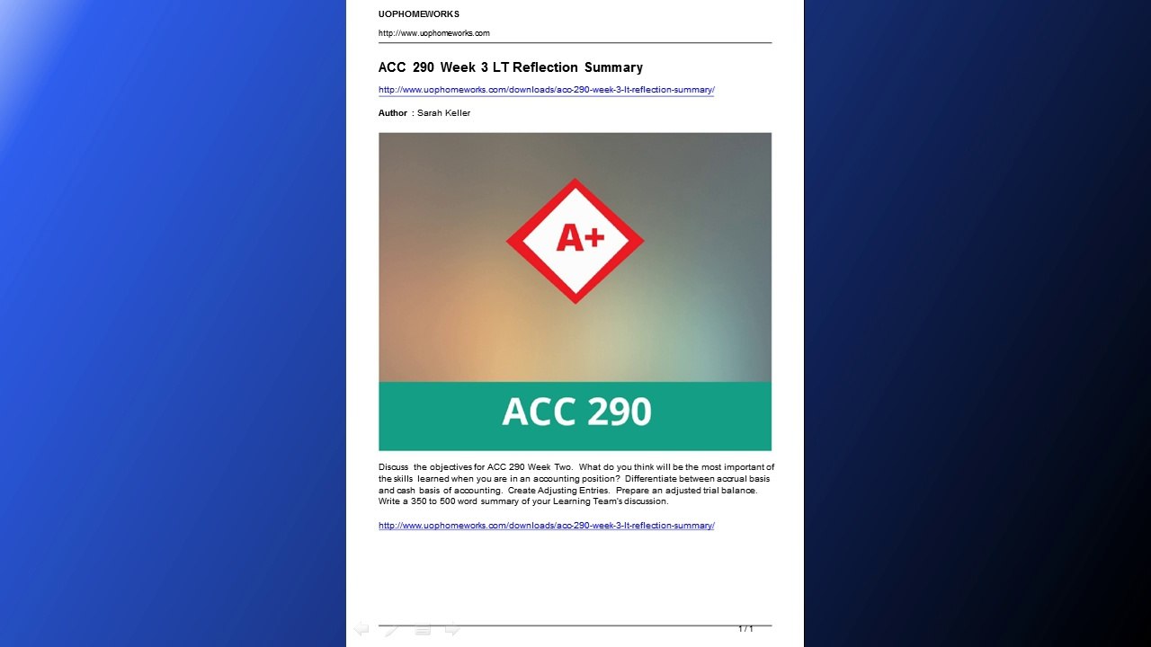 acc 290 week 3 lt reflection summary