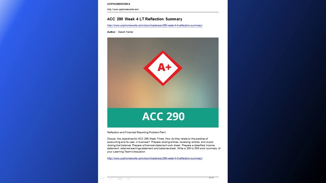 acc 290 week 4 lt reflection summary