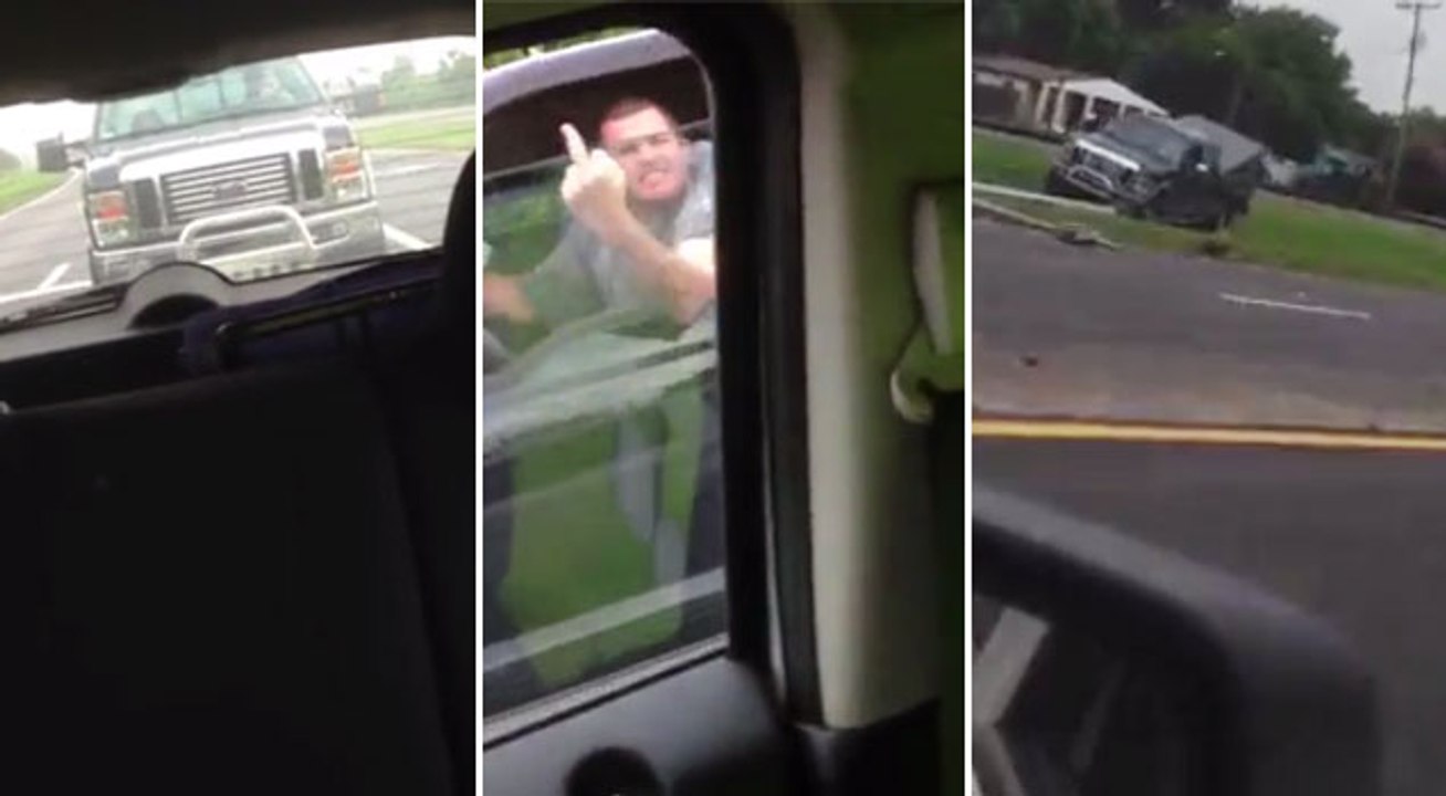 Redneck Road Rage Ends With Instant Karma