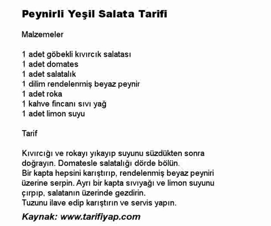 Peynirli Yeşil Salata Tarifi