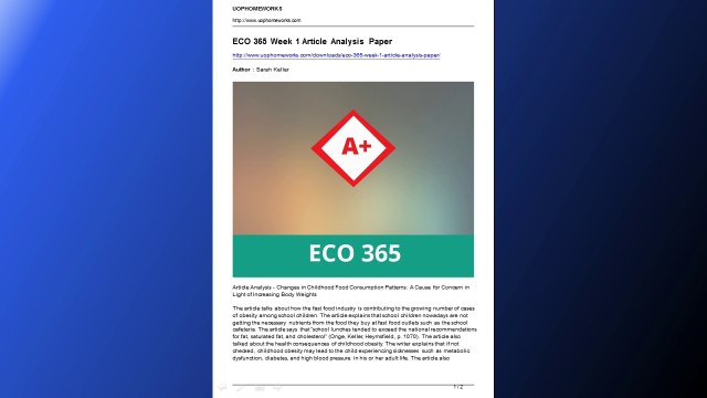 eco 365 week 1 article analysis paper