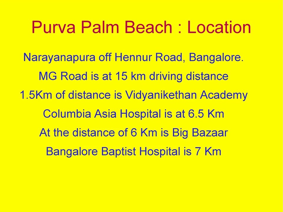 Purva Palm Beach - 3BHK Flats Sale in Hennur Road, Bangalore at 81.08 Lacs
