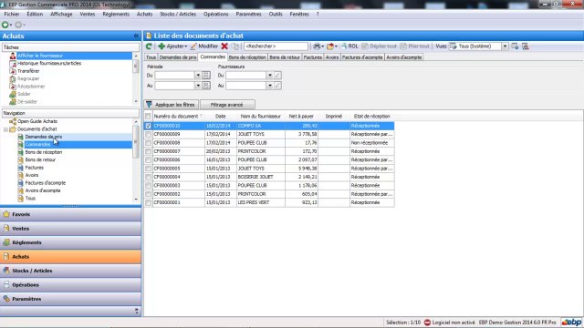EBP Gestion Commerciale Open Line : Tarifs fournisseurs