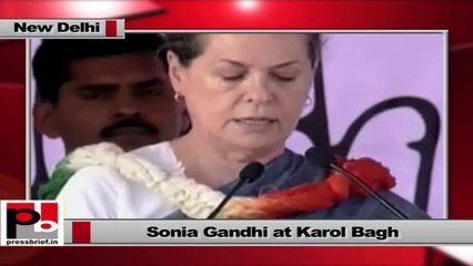 Sonia Gandhi addresses an election rally at Karol Bagh (New Delhi)