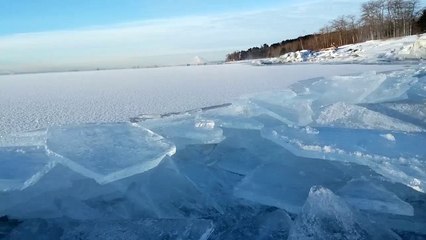 Ice sheets pile up on the edge of Lake Superior