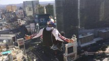 Insane base jump from the Eiffel Tower of Las Vegas