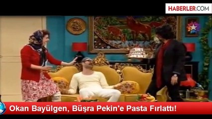 Okan Bayülgen, Büşra Pekin'e Pasta Fırlattı!