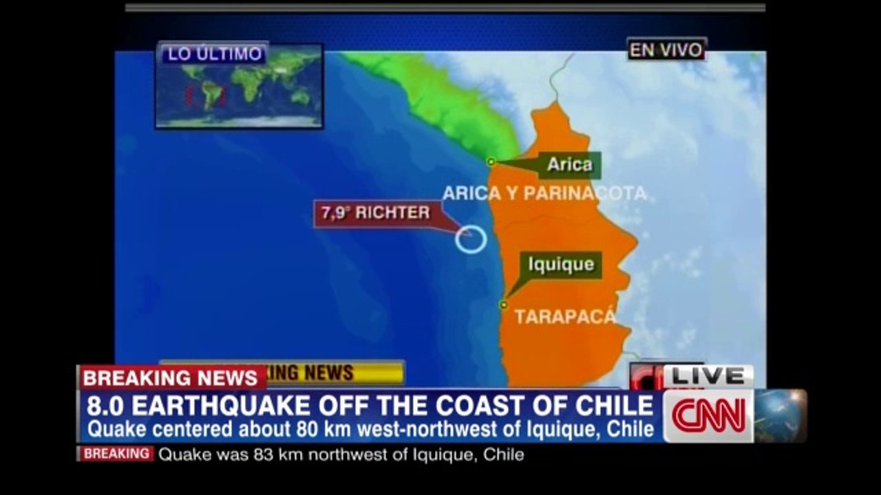 Starkes Erdbeben - Powerful earthquake (8,2) strikes off Chile  - April 1, 2014