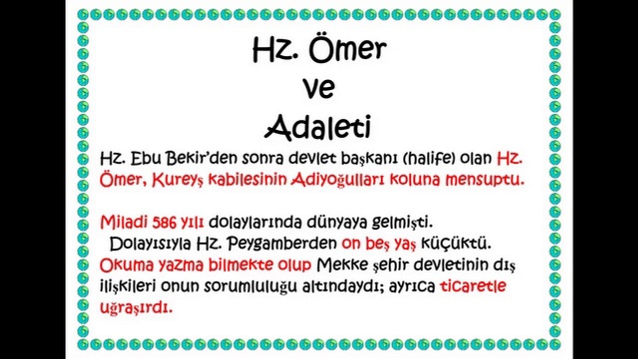 HZ. ÖMER ve ADALETİ ( DKAB dersi-lise)