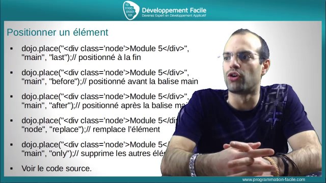 La technique pour creer un element dans le DOM avec le framework dojo