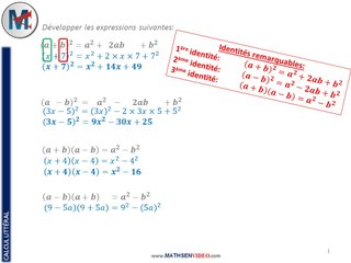 Exercice: Développement simple par identités remarquables