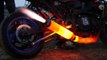 Crazy biker with his Exhaust pipe on fire!