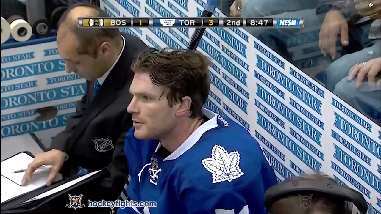 Violent hockey Fight : Milan Lucic vs David Clarkson from the Boston Bruins at Toronto Maple Leafs game - NHL 2014
