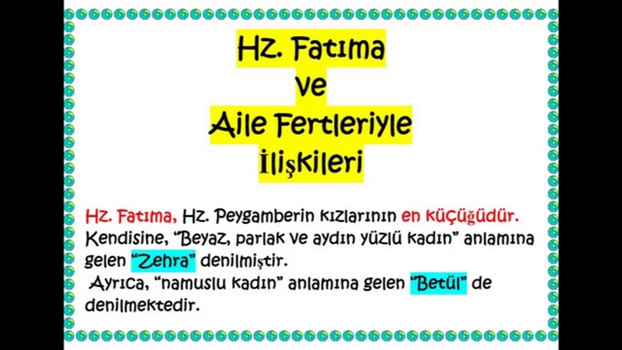 HZ. FATIMA (R.A. - Peygamberimizin Kızı)