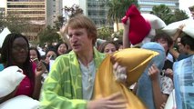 Hundreds join a fierce pillow fight in Hong Kong