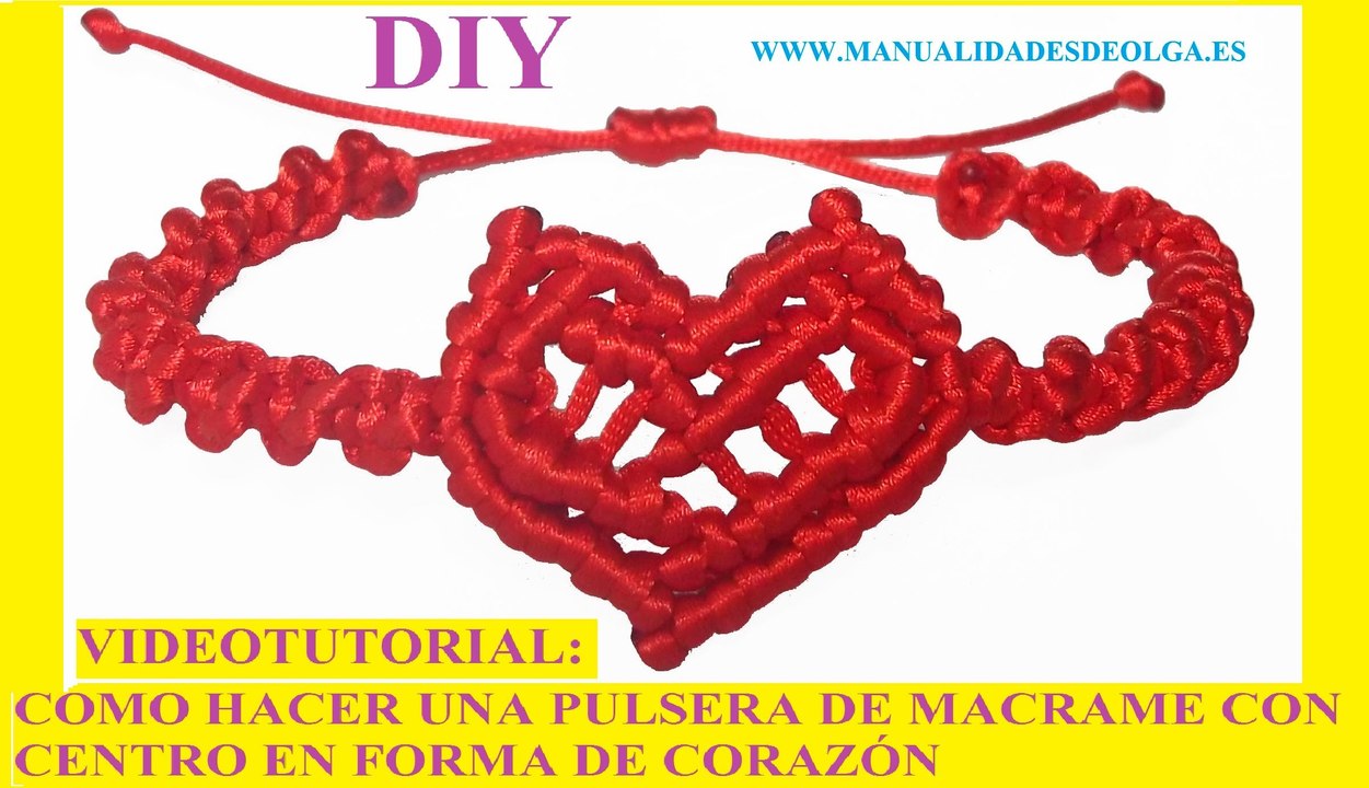 COMO HACER UNA PULSERA CON UN CORAZÓN EN EL CENTRO DE NUDOS DE MACRAME. TUTORIAL DIY.