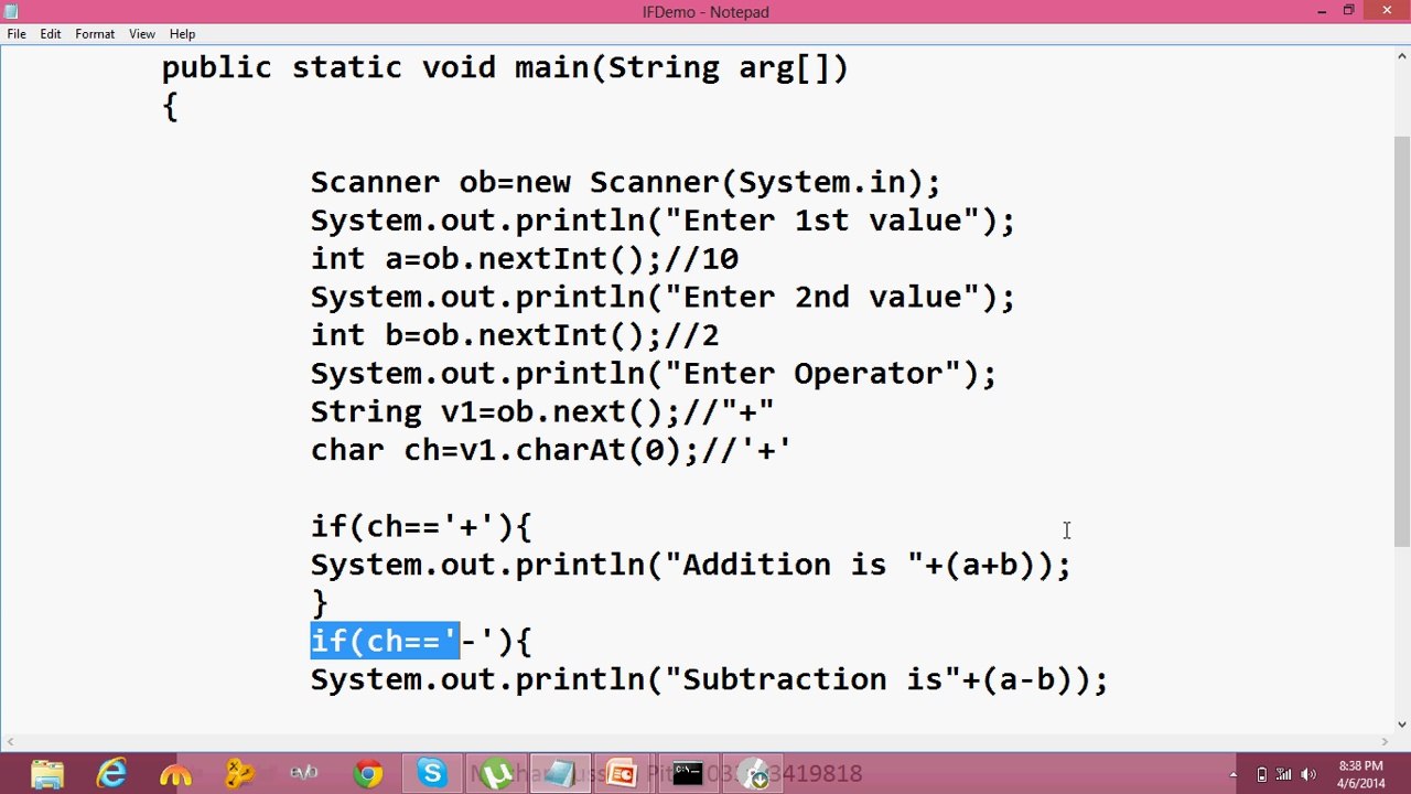 java programming tutorial 17 dynamic calculator in if statement   (sindhi)