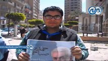 سلسلة بشرية لحملة حمدين ببورسعيد أمام مبنى مكتب الشهر العقارى