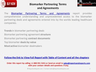 Biomarker Partnering Terms and Agreements Comprehensive Study and Research